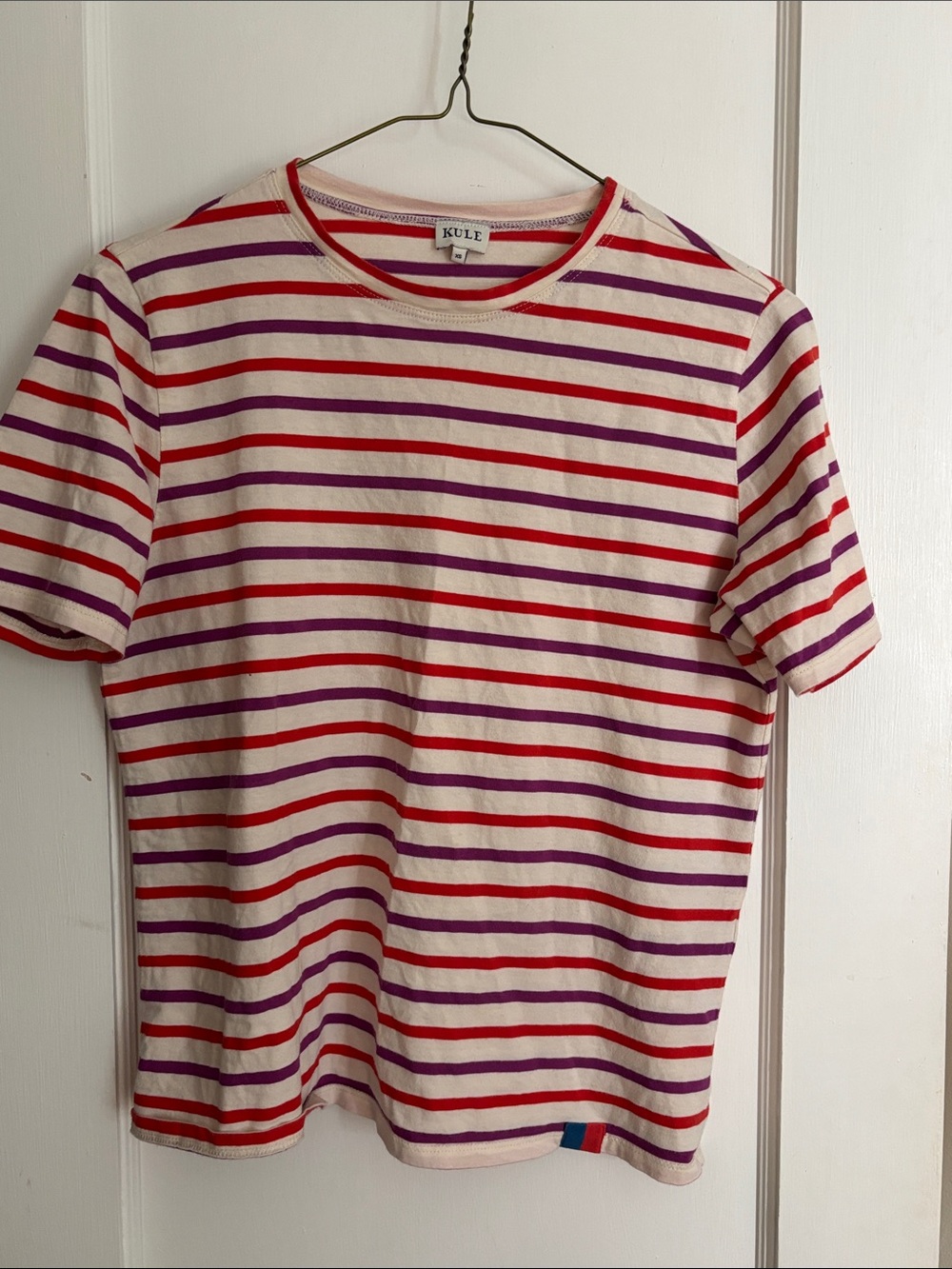 KULE Cream Tee with Red and Purple Stripes